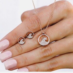 Pura Vida Pave Wave Necklace and Earring Set in Rose Gold NEW Boxed